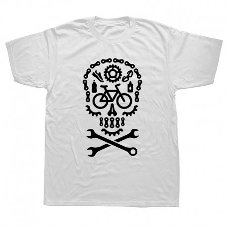 T-shirt motif tête de mort vélo manches courtes col rond unisexe blanc