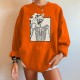 Sweatshirt motif squette crâne buveant un café à manches longues pour femme orange