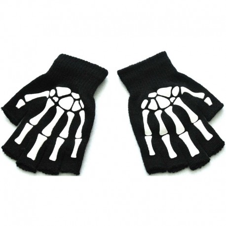 Gants chauds tricotés demi-doigt motif squelette humain antidérapants modèle 1