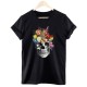 T-shirt femme motif papillon et crâne multiples motifs model 1 noir