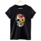 T-shirt femme motif papillon et crâne multiples motifs model 4 noir