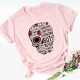 T-Shirt tête de mort Santa Muerte à fleurs roses pour Femme modele 3 rose