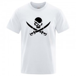 T-shirt de Pirates Logo Jolly rogers moderne à manches courtes et col rond Blanc