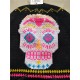 Bonnet tête de mort tricoté en laine avec motif crâne Santa Muerte vue trico complète