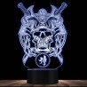 Lampe 3D tête de mort Crâne de guerrier de samouraï - couleur bleu clair