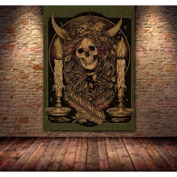 Poster tête de mort rétro avec crâne et symboles païens religieux mystérieux - modèle 1