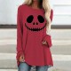 T-shirt Tête de mort Mexicaine Fleurie imprimée à manches longues pour femme rouge
