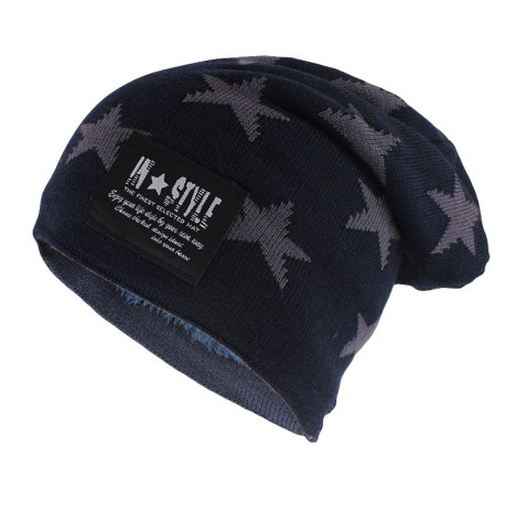 Bonnet Tête de Mort en tricot étoiles noir - couleur bleu marine