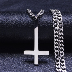 Croix anti christ avec collier ras du cou en acier inoxydable pour hommes - color argent