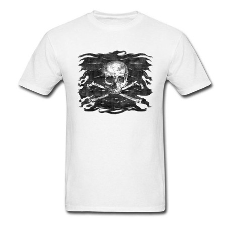 T-shirt Tête de mort Vieux crâne et ossements Pirate Hackers - couleur blanc